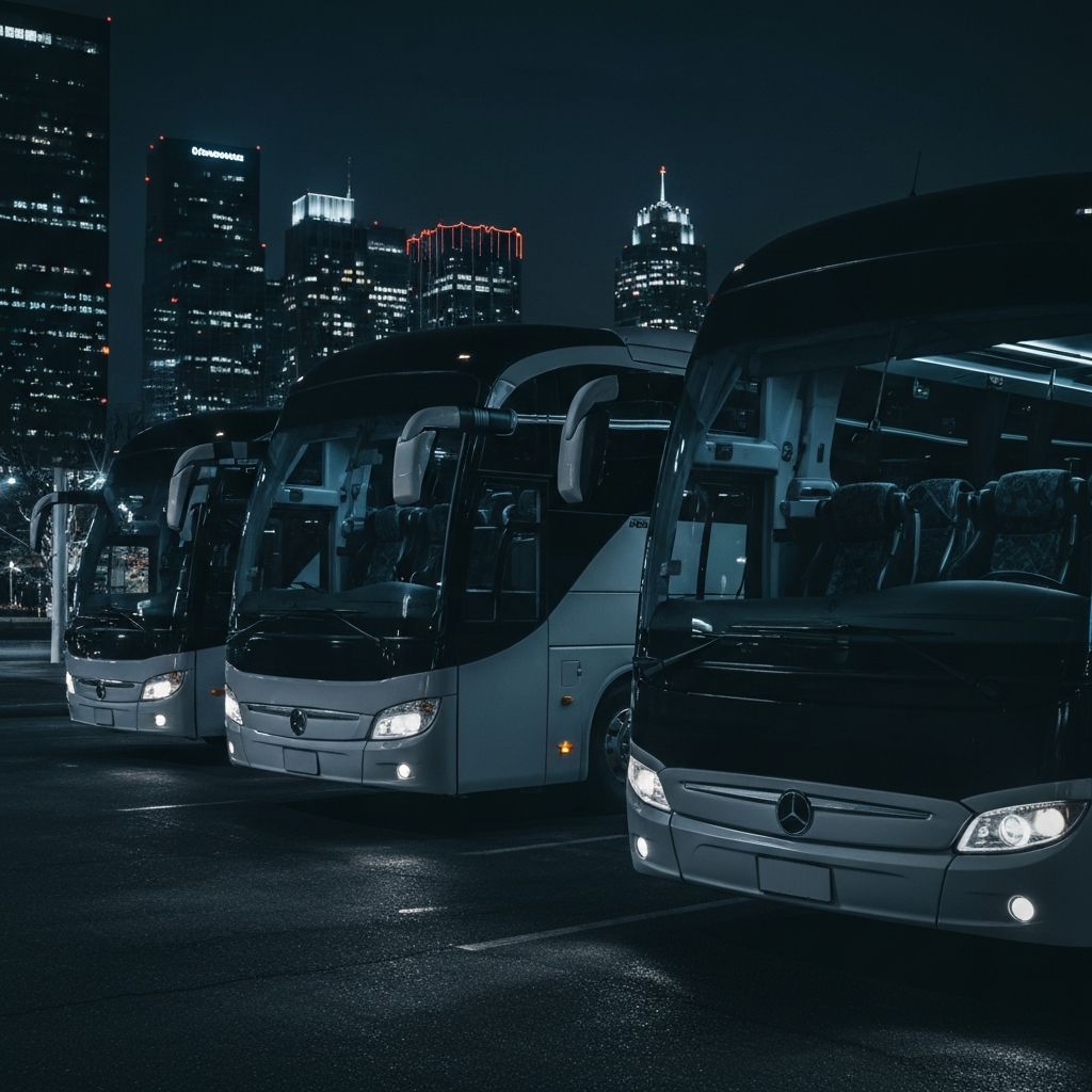 Luxury buses at night